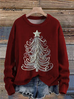 Christmas Tree Jewelry Art Pearls Print Knit Pullover Sweater
