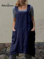 Fashion Loose Linen Long Dress Blue / S
