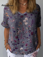 Women’s Floral Art Print Casual Cotton And Linen Shirt Multicolor / S