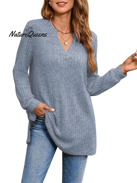 Women's Solid Color Stylish Long-sleeved Casual Knitted Top