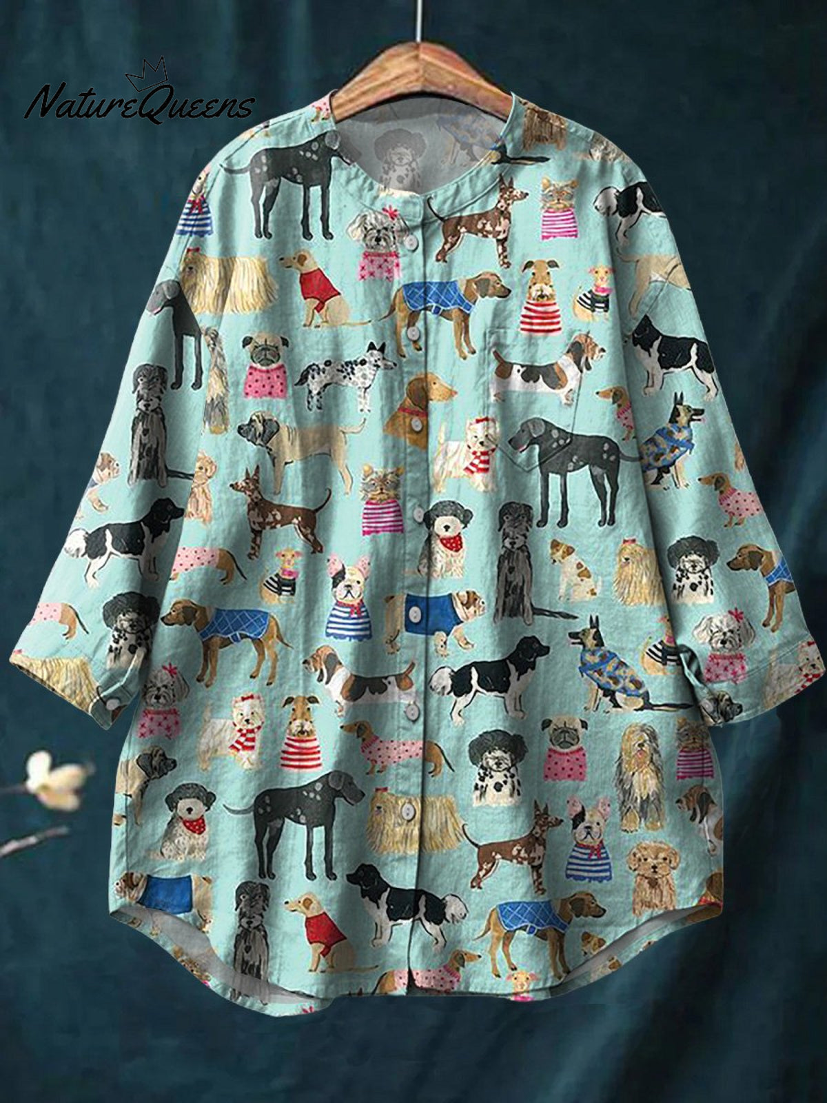 Lovely Puppy Dogs Pattern Printed Women's Casual Cotton And Linen Shirt