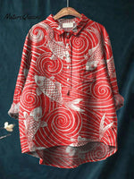 Women's Fish Art Print Casual Cotton And Linen Shirt