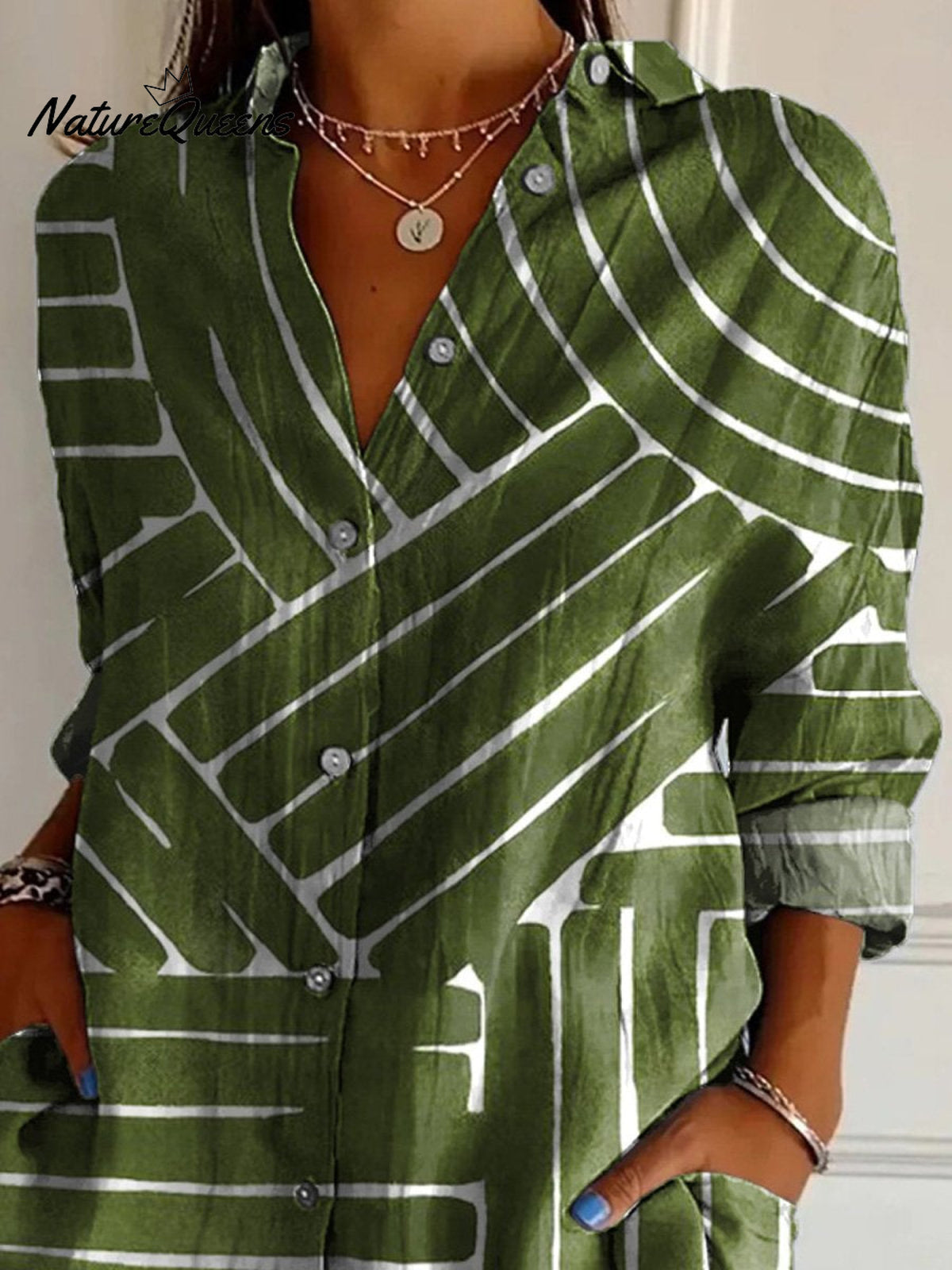 Simple Geometric Pattern Printed Women's Casual Cotton Shirt