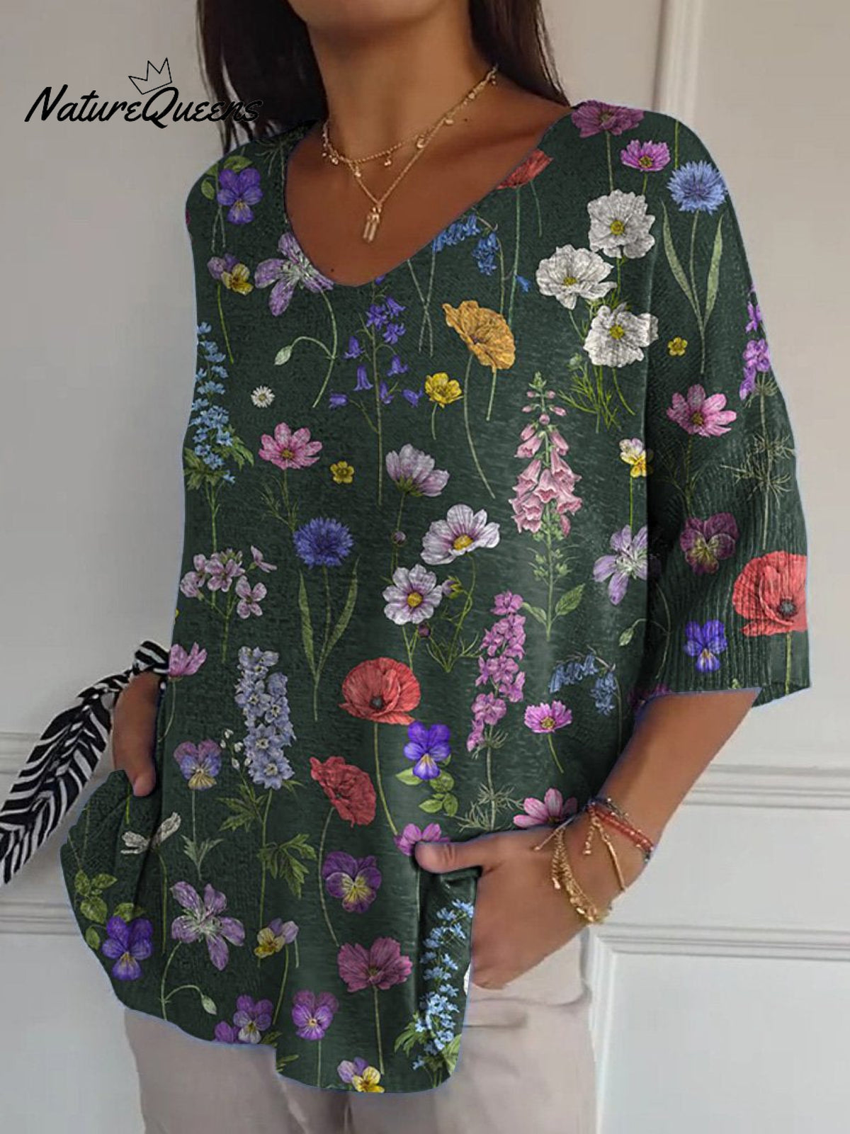 Vibrant Spring Botanical Garden Pattern Printed Women's Casual Pullover Knit