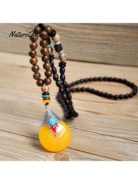 Handmade Pendant Wooden Bead Necklace 12 / Onesize