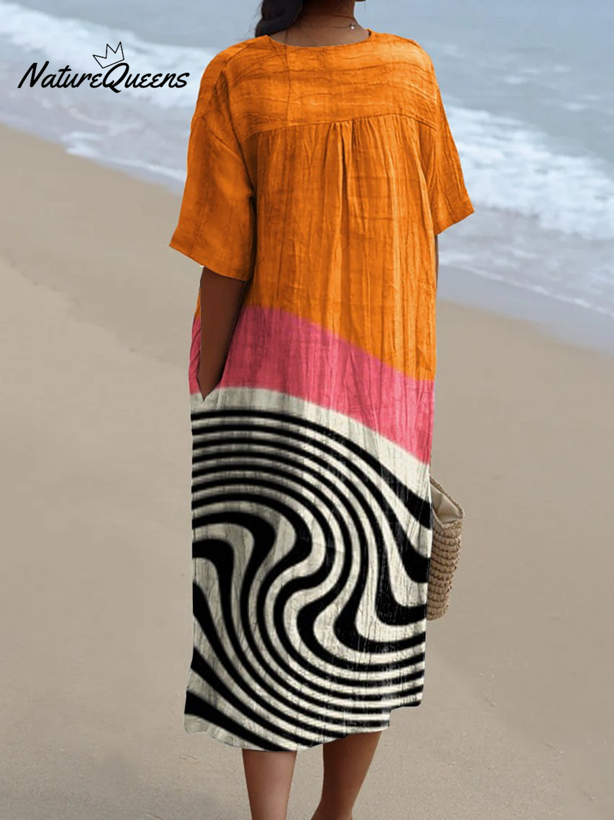 Women's Color-blocked Ripples Watercolor Splash Fluid Art Print Flowy Dress