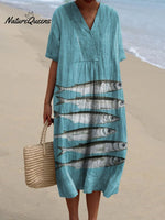 Women's Vintage Lovely Sardines Art Print Flowy Dress
