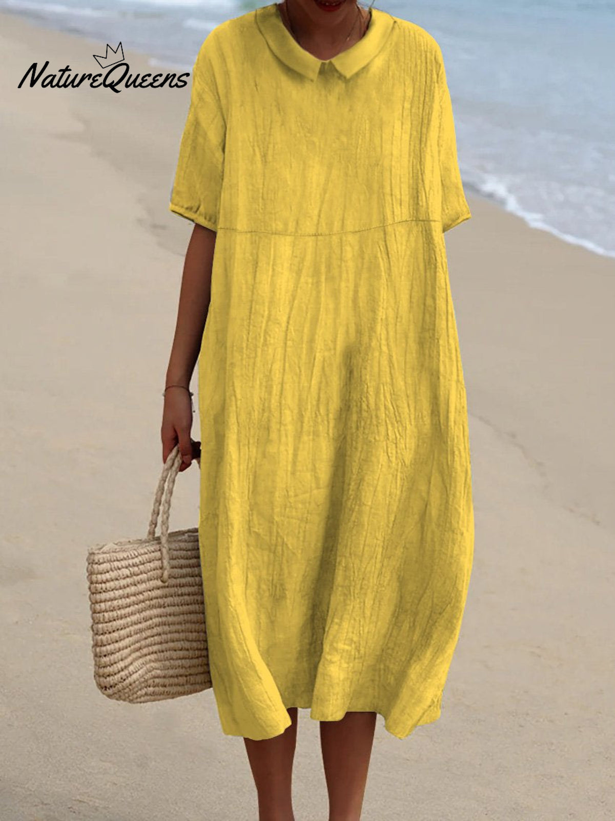 Women’s Pocket Linen Dress（Convertible Dress With Front And Back Option） Yellow / S