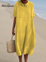 Women’s Pocket Linen Dress（Convertible Dress With Front And Back Option） Yellow / S