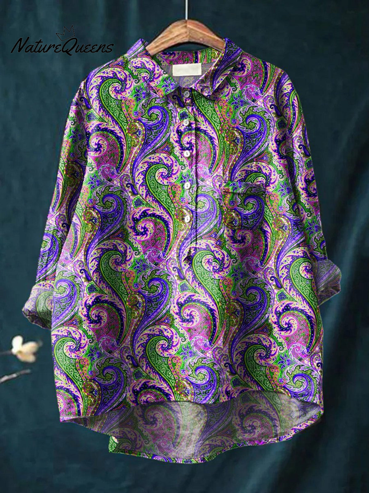 Women's Retro GeometryArt Print Casual Cotton And Linen Shirt