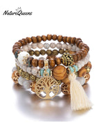 Boho Multi - Layered Wooden Beaded Bracelet 4 / Onesize