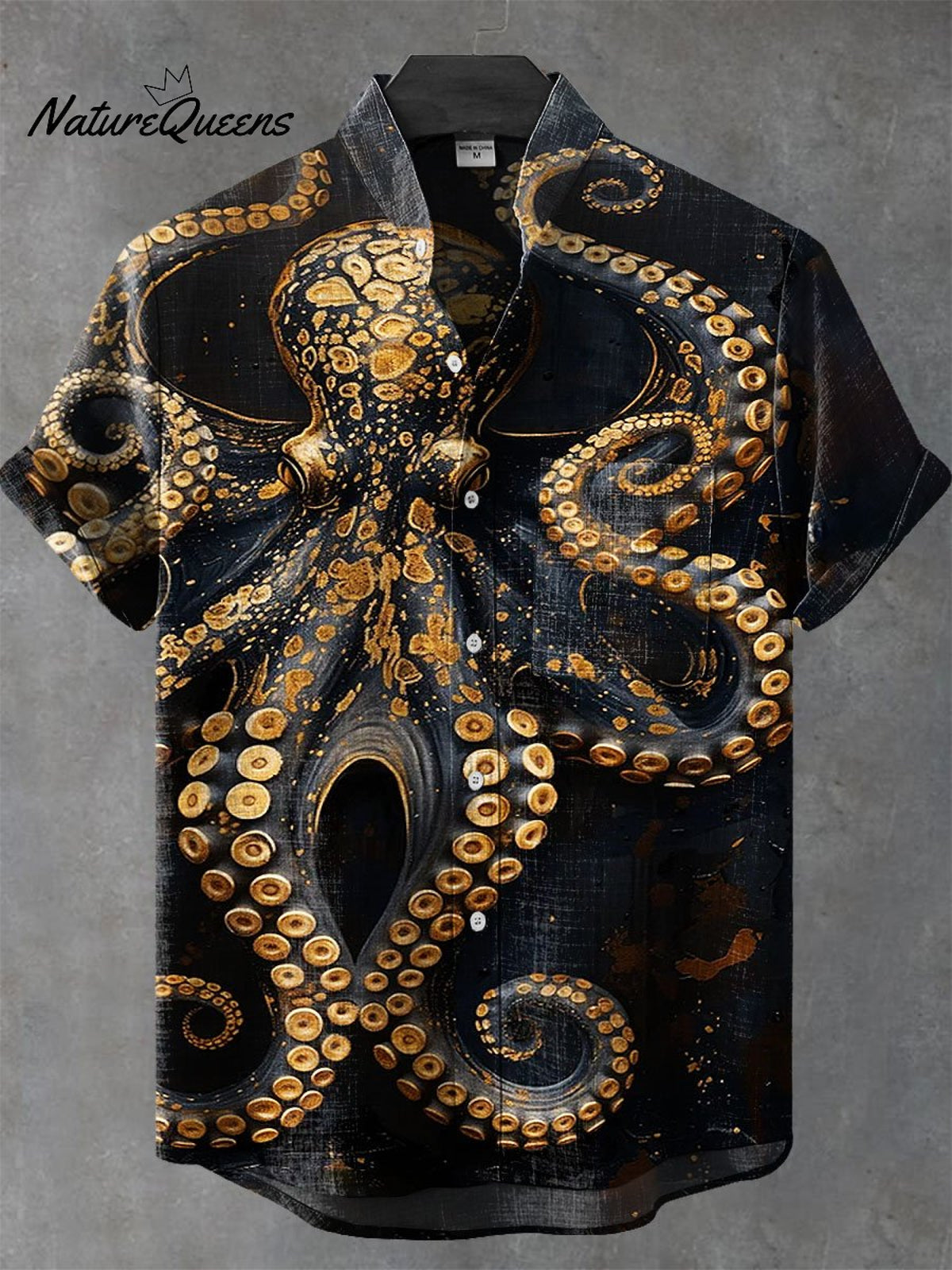 Vintage Fish Octopus Art Print Casual 100% Cotton Shirt