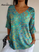 Women's Retro Art Print Casual Pullover Knit