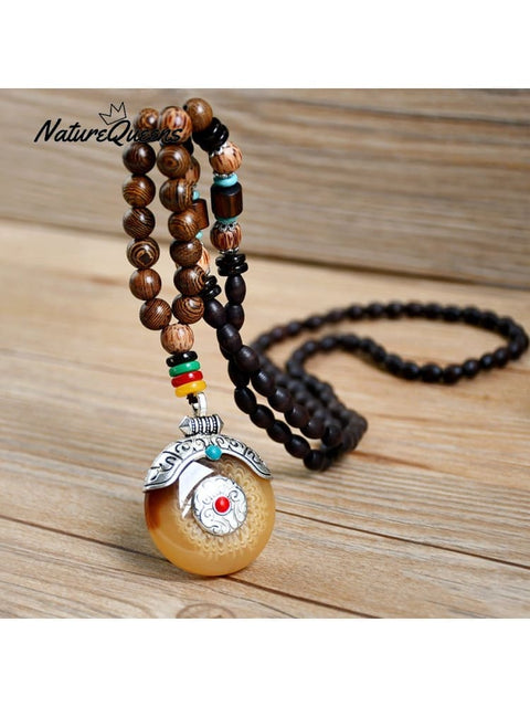 Handmade Pendant Wooden Bead Necklace