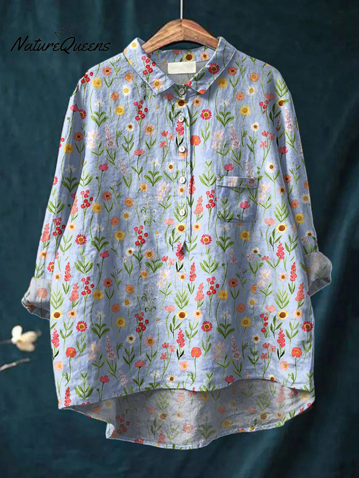 Women's Floral Art Print Casual Cotton And Linen Shirt