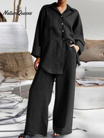 Women’s Nine - Quarter Sleeve Shirt And Trousers Two - Piece Suit Black / S