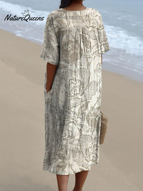 Women’s Vintage Lovely Floral Art Print Casual Flowy Dress