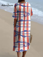 Women's Vintage Lovely Fish Art Print Flowy Dress