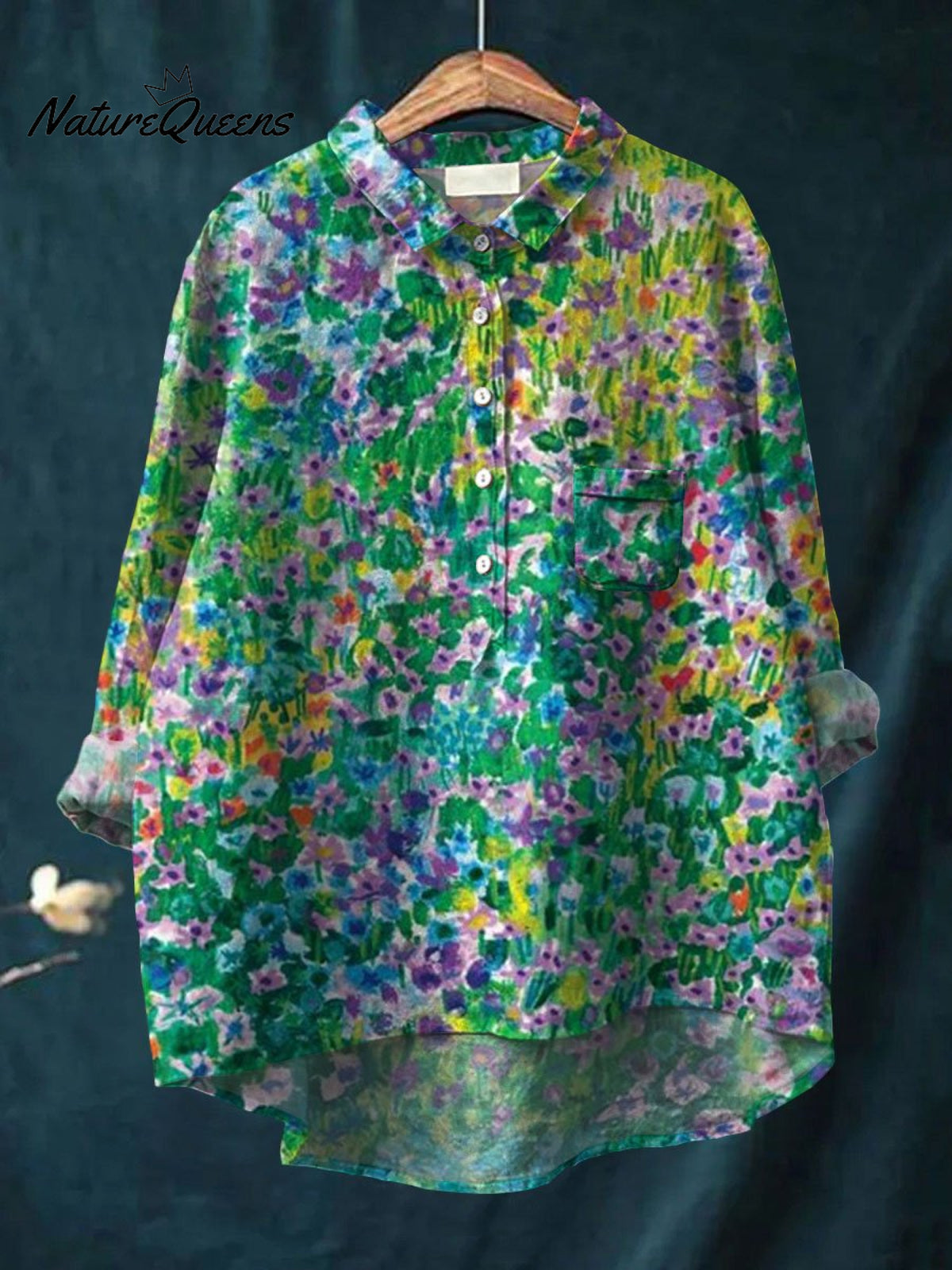 Women's Flower Painting Art Print Casual Cotton And Linen Shirt