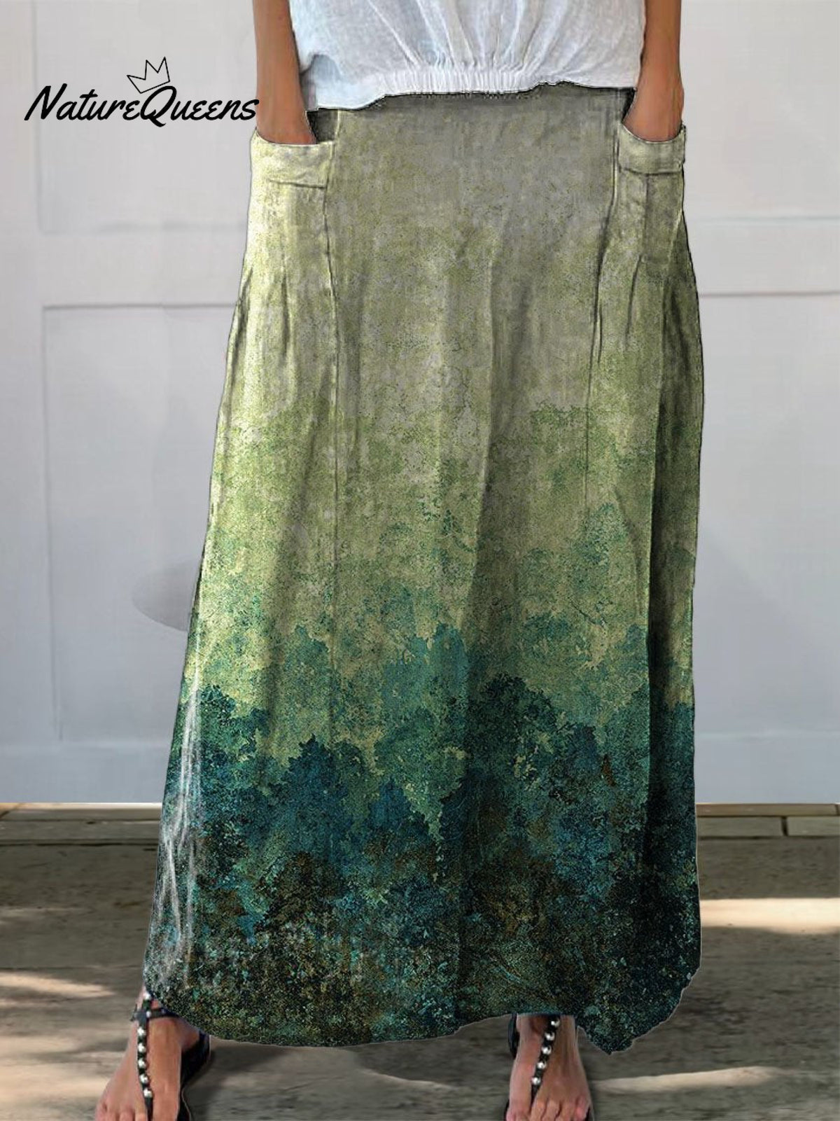 Women’s Retro Gradient Painting Art Pattern Print Linen Pocket Skirt