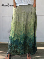 Women’s Retro Gradient Painting Art Pattern Print Linen Pocket Skirt
