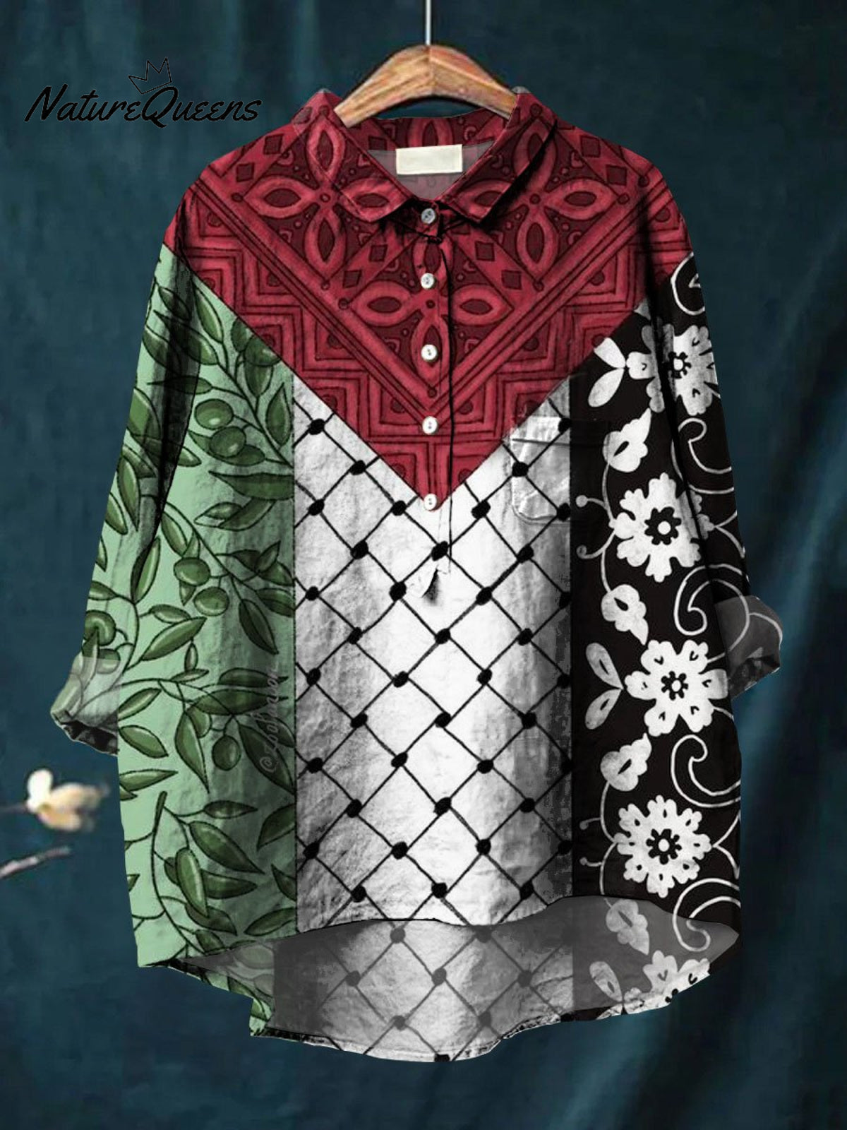 Women's Free Palestine Flag Art Print Casual Cotton And Linen Shirt