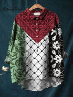 Women's Free Palestine Flag Art Print Casual Cotton And Linen Shirt