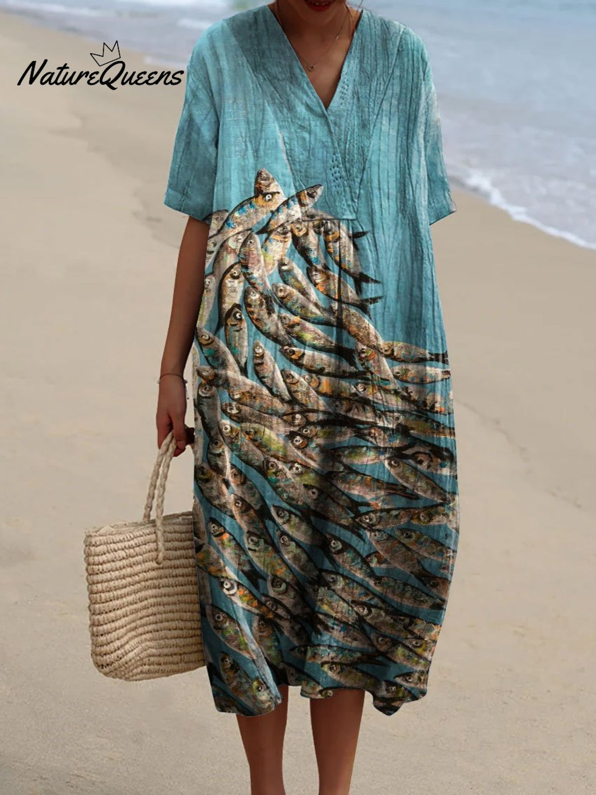 Women's Ocean Art Print Flowy Dress