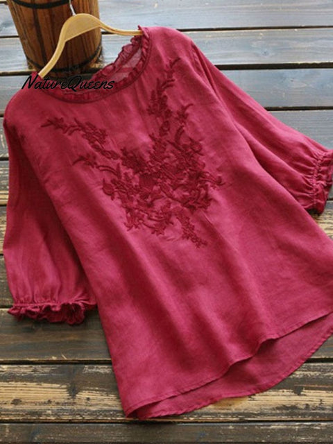 Women’s Embroidery Casual Top Red / M