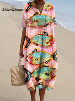 Women's Vintage Fish Art Print Flowy Dress