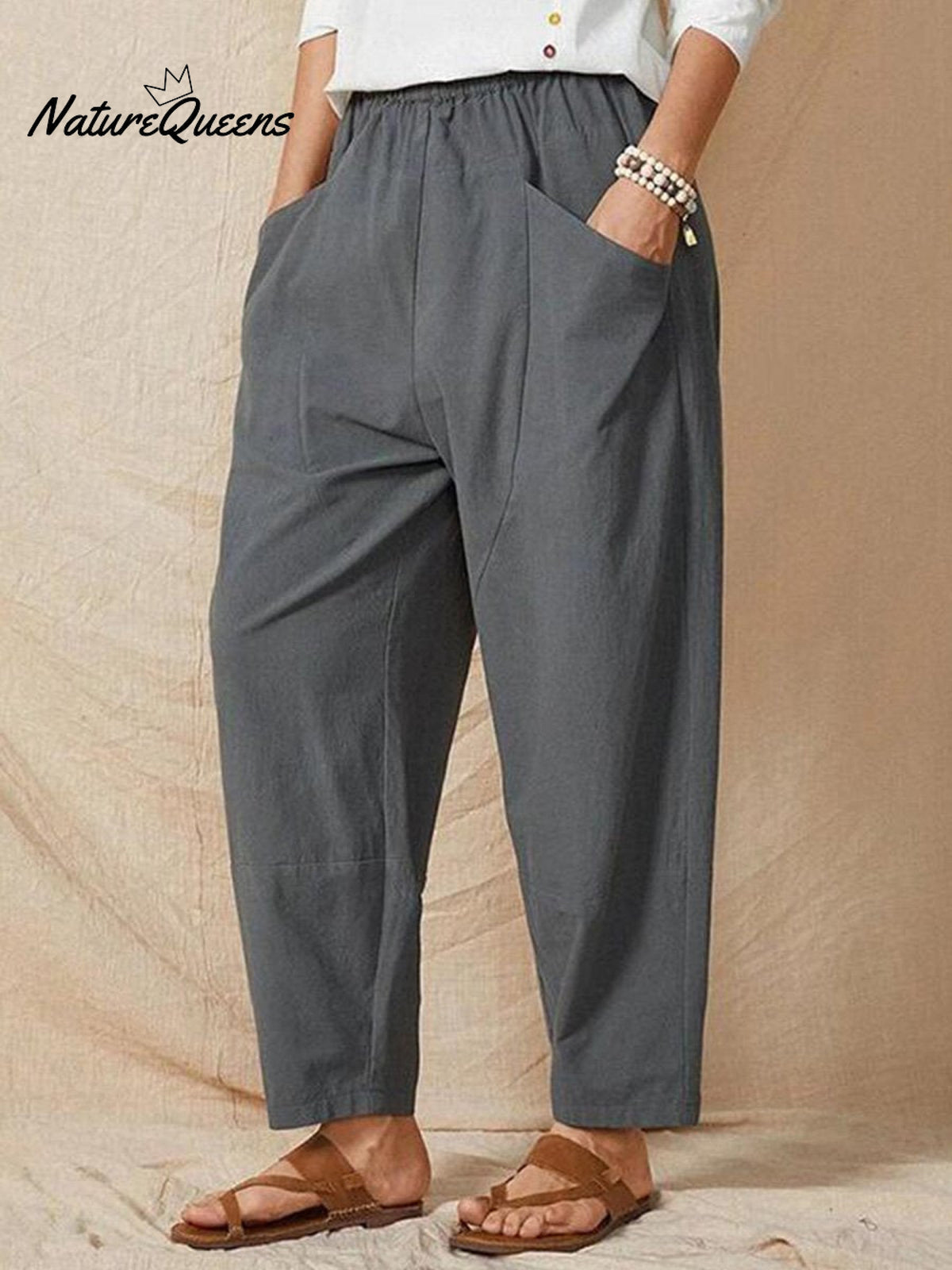 Women’s Solid Color Casual Pants Grey / S