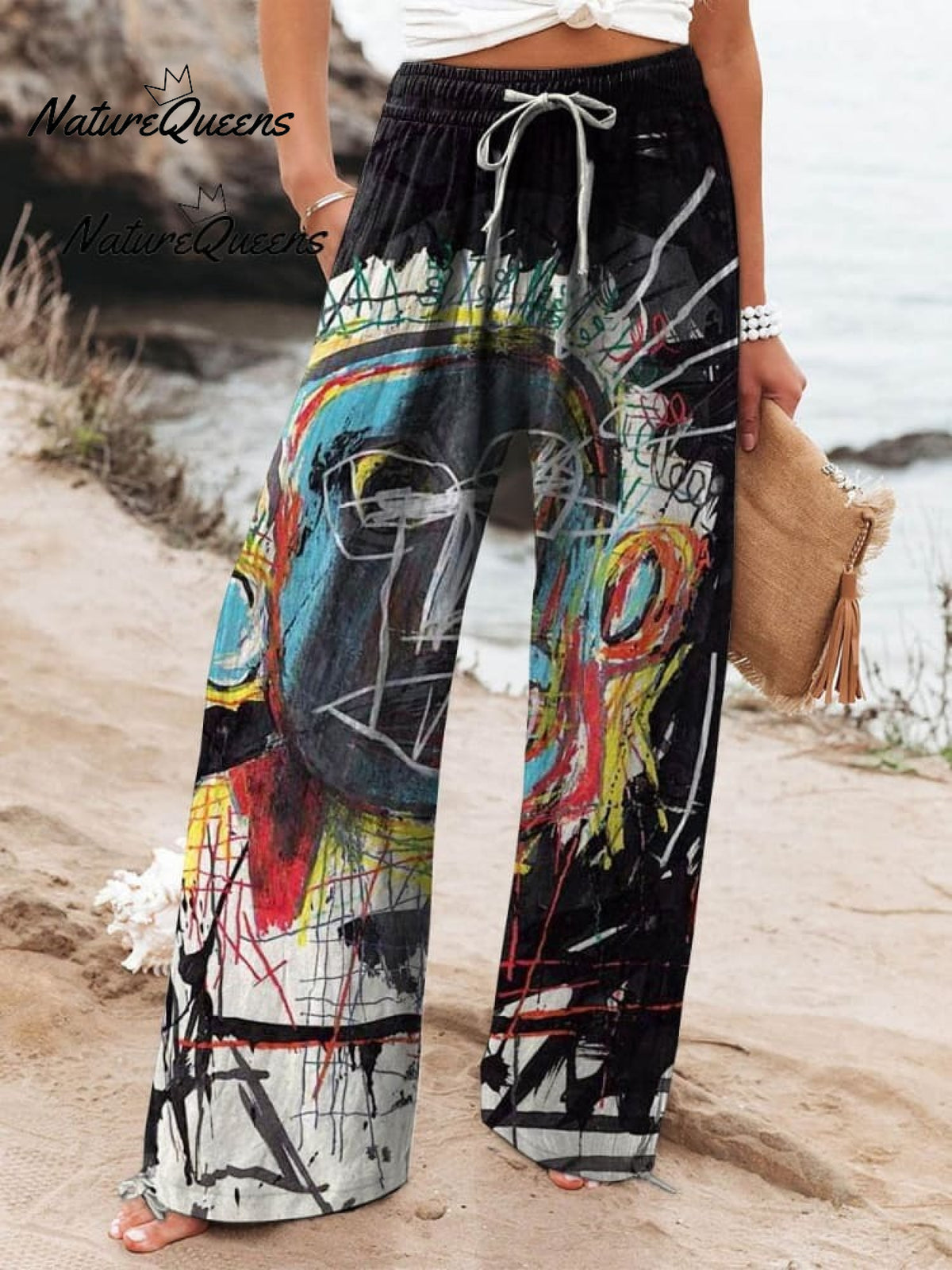 Vintage Abstract Figure Painting Art Print Casual Cotton And Linen Shirt