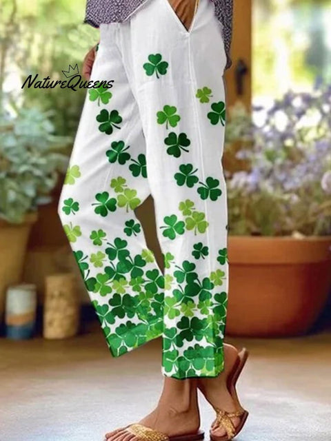 Women's St. Patrick'S Day Retro  Gradient Lucky Clover Printed 100%Cotton Casual Pants