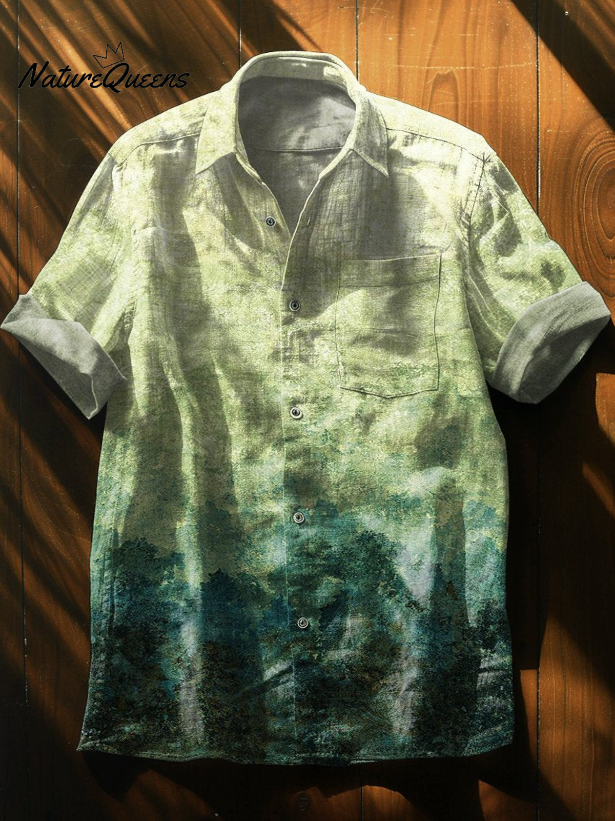 Gradient Background Vintage Print Casual 100% Cotton Shirt