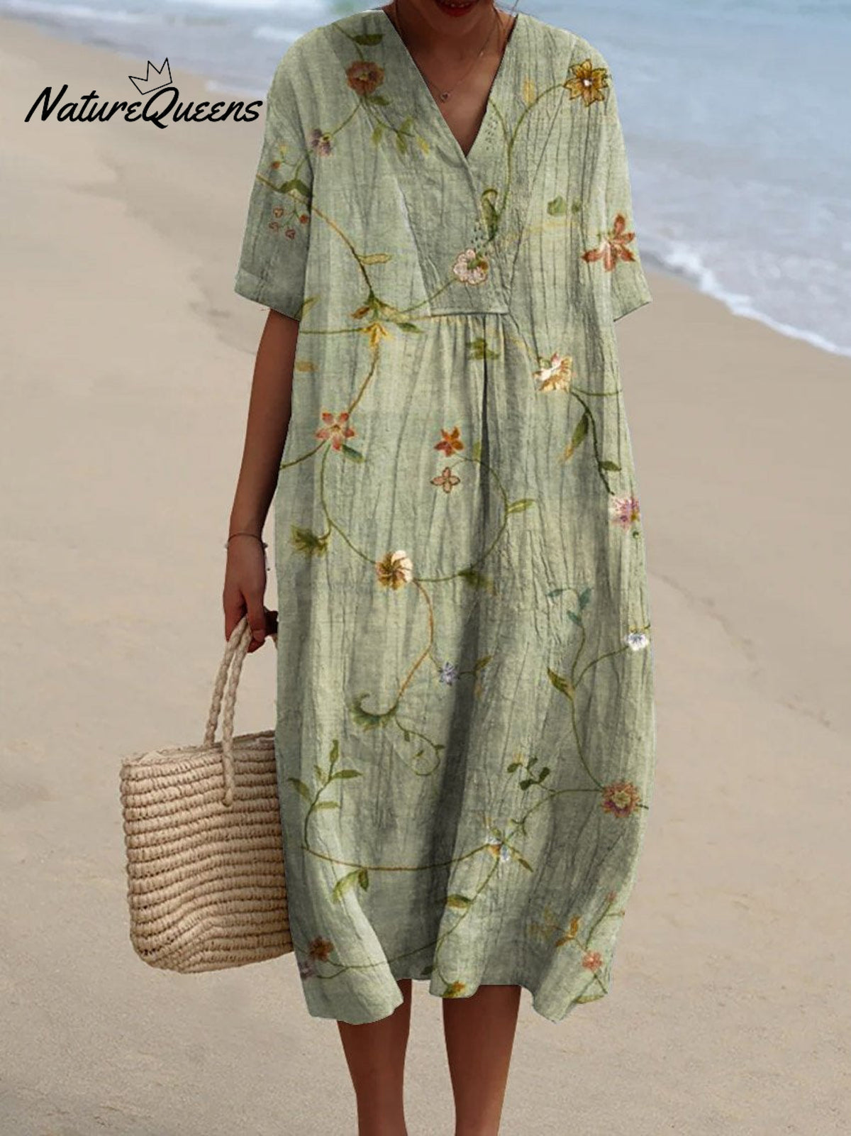 Women’s Retro Floral Art Print Casual Flowy Dress Multicolor / S