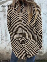 Women's Retro Geometric Art Round Line Print Button Back Casual Knitted Shirt
