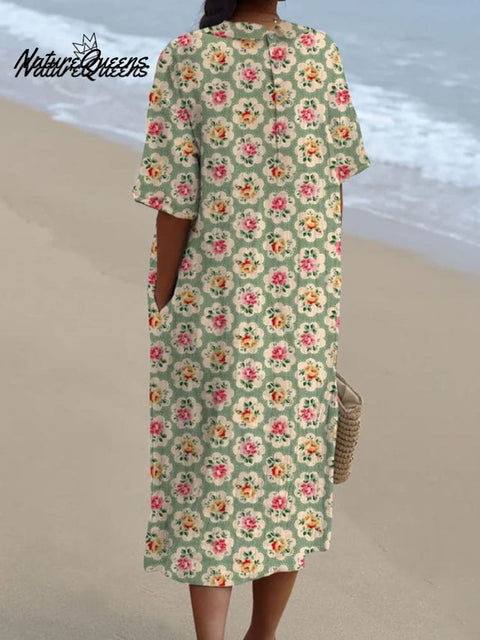 Women's Vintage Floral Art Print Casual Flowy Dress