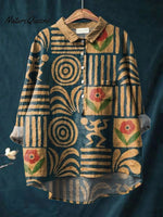 Vintage Ethnic Pattern Art Print Casual Cotton And Linen Shirt