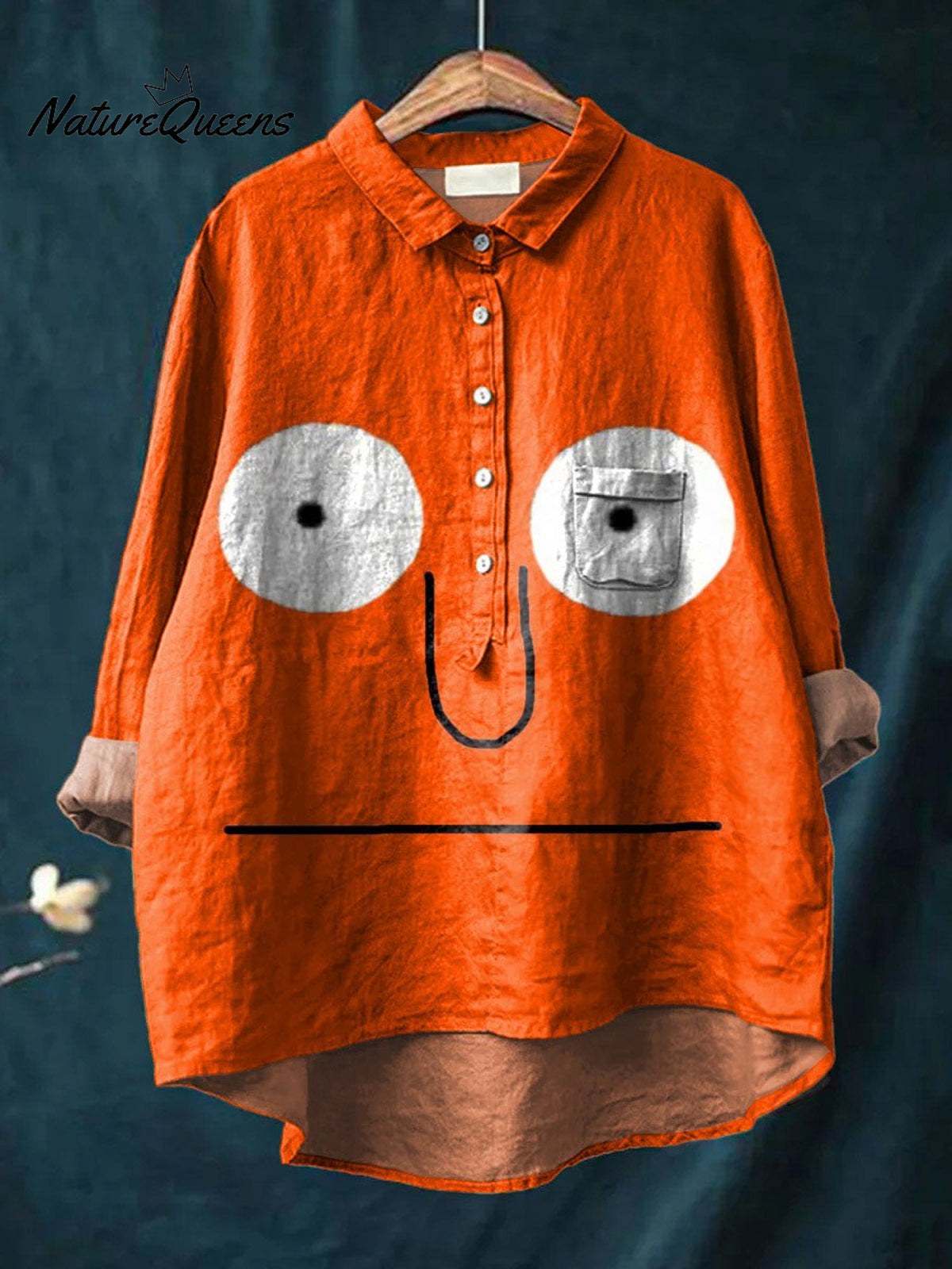 Vintage Lovely Face Art Print Casual Cotton And Linen Shirt