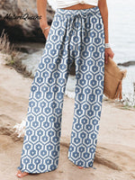 Women’s Floral Art Printed Cotton And Linen Casual Pants Multicolor / S