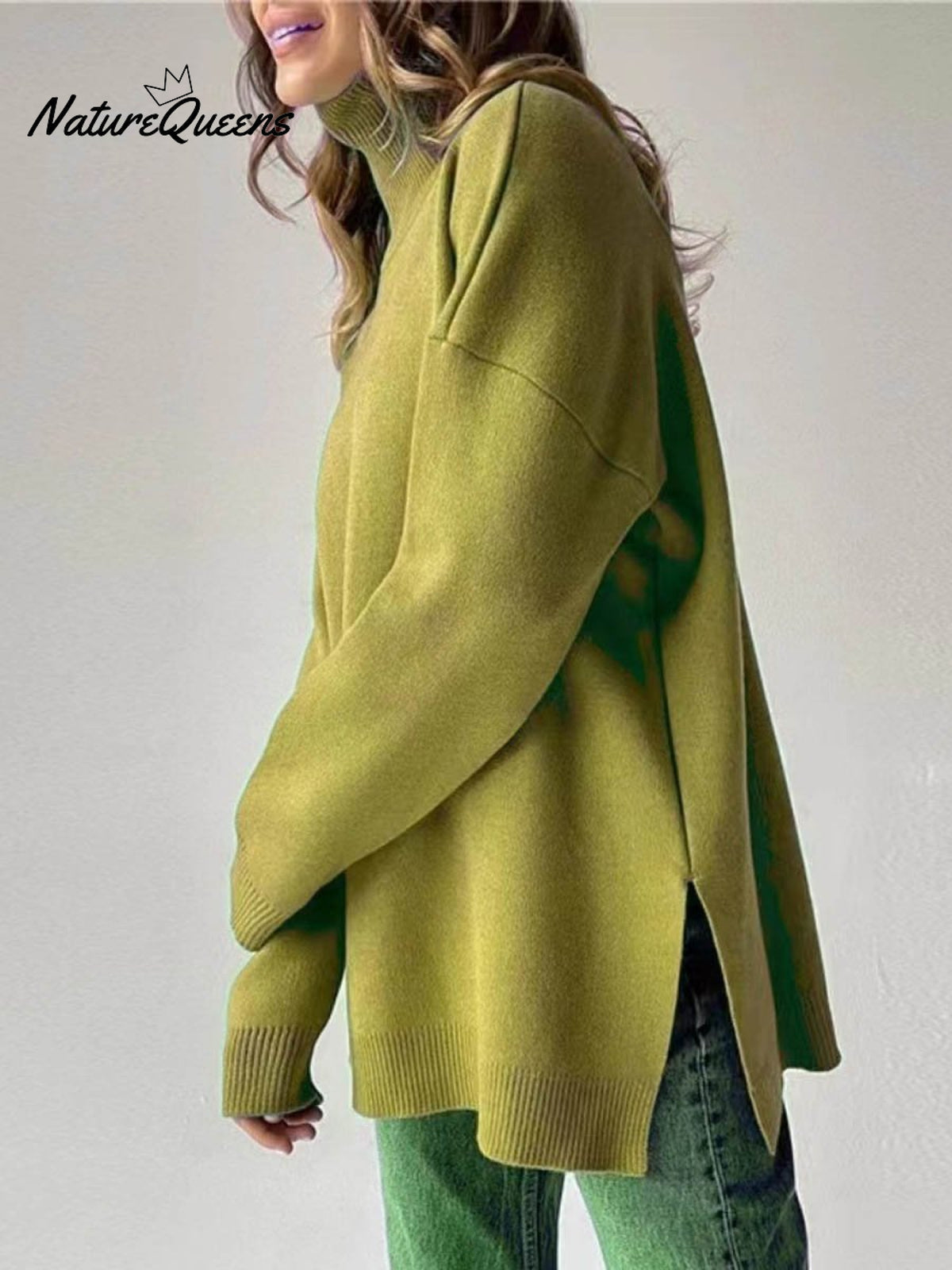 Women's Solid Color Stylish Long-sleeved Loose turtleneck Warm Casual Knitted Sweater