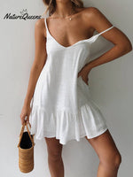 Women's Solid Color Loose Sexy Casual V-neck Cotton And Linen Dress