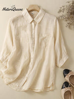 Loose Casual All-Match Embroidered Cotton Linen Shirt