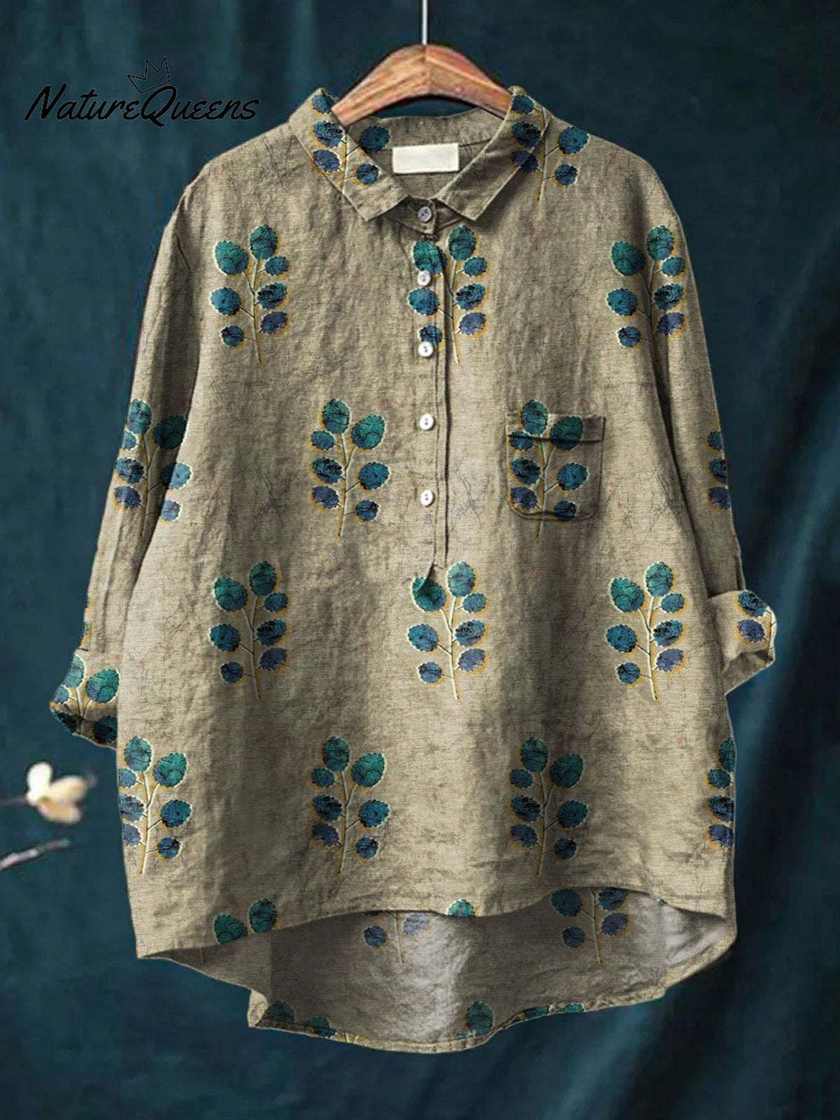 Women'sFlower Print Casual Cotton And Linen Shirt
