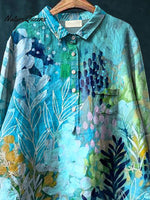 Watercolor Summer Grove Printed Women's Casual Cotton And Linen Shirt