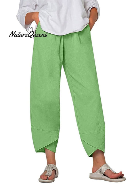 Women's Solid Color Loose Elegant Casual Simple Cotton And Linen Ninth Pants