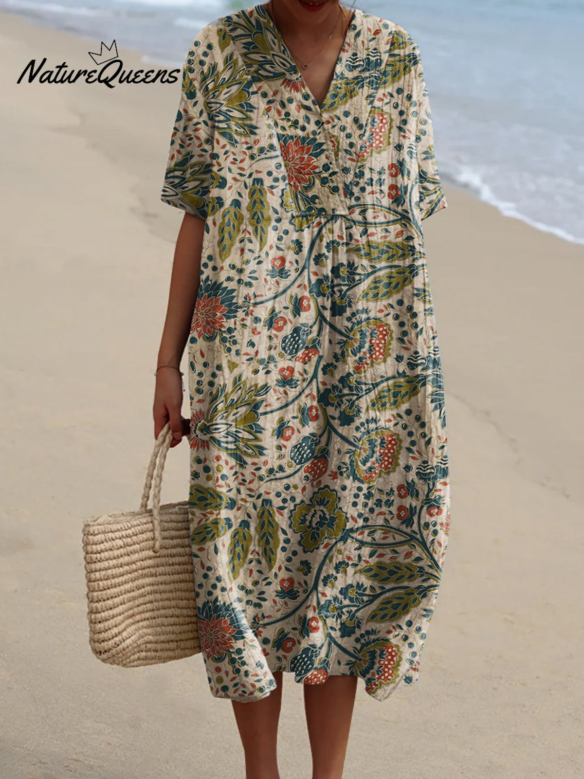 Women's Retro Flower Art PrintCasual Dress