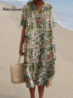 Women's Retro Flower Art PrintCasual Dress