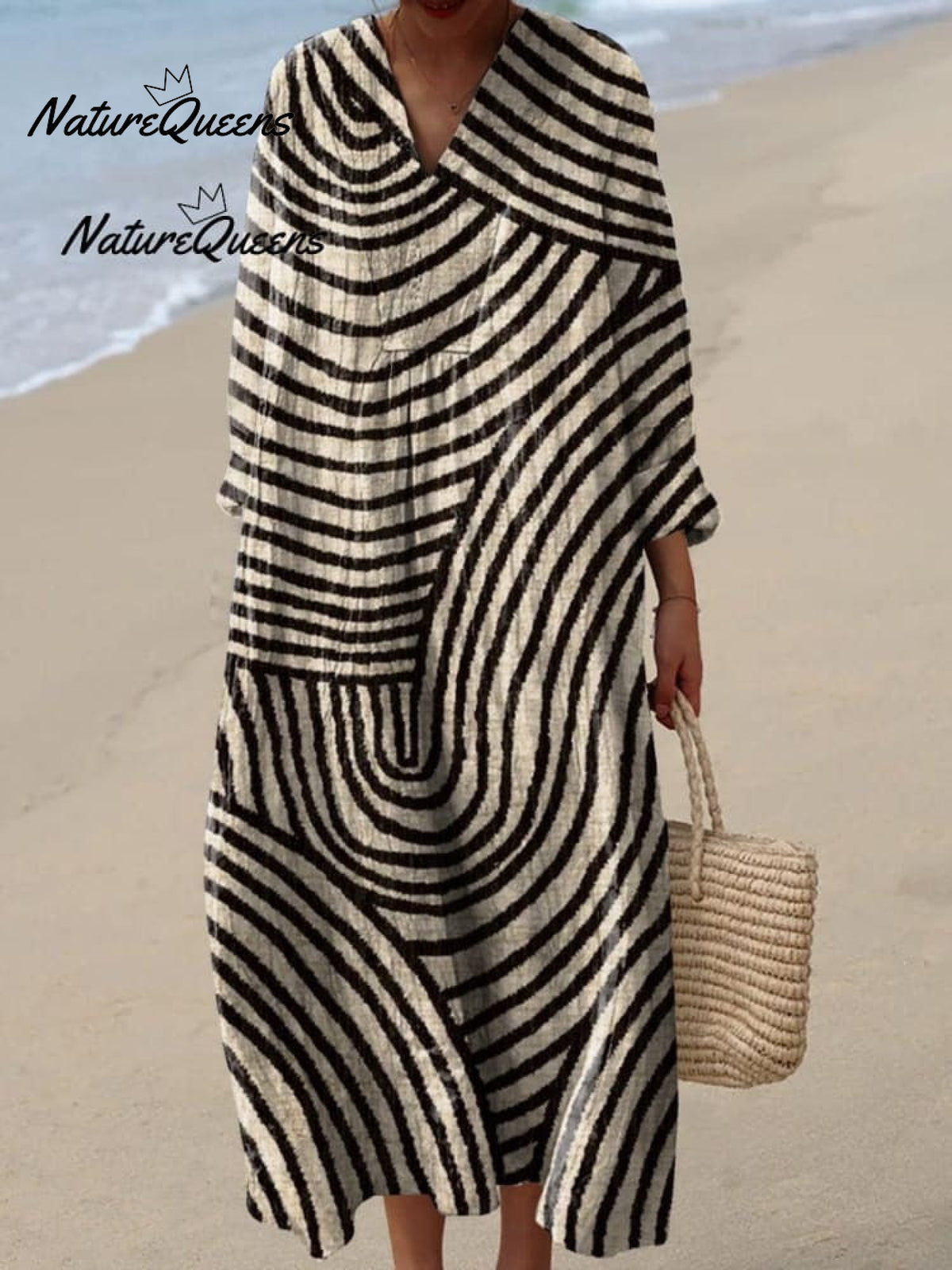 Women's Geometric Hand Drawn Circle Line Pattern Print Flowy Dress