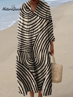 Women's Vintage Hand Drawn Circle Line Art Print Flowy Dress